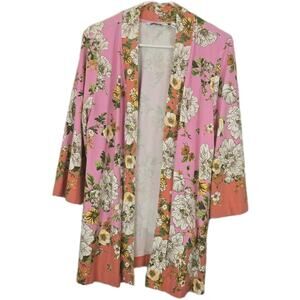 Isaac Mizrahi Live! Cotton Modal Print Knit Open Front Cardigan Pink Floral LARG